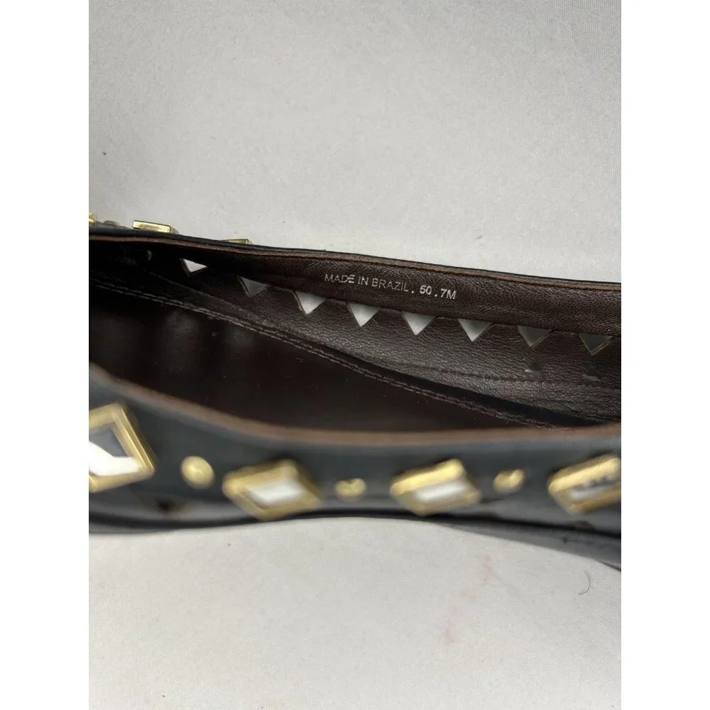 Tory Burch Shoes Womens 7 Black Kingsbridge Leather Ballet Flats Mirrored Cutout
